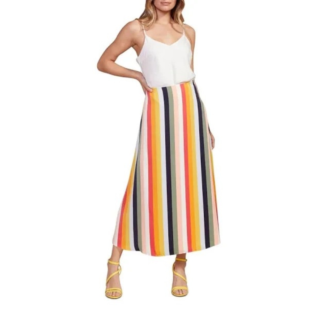 Cupcakes and Cashmere Midi Skirt Womens 8 Multicolor Striped Rainbow Boho Retro